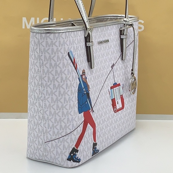 Michael Kors Signature Jet Set Girls Medium Carryall Tote Bright White Multi - Picture 8 of 16